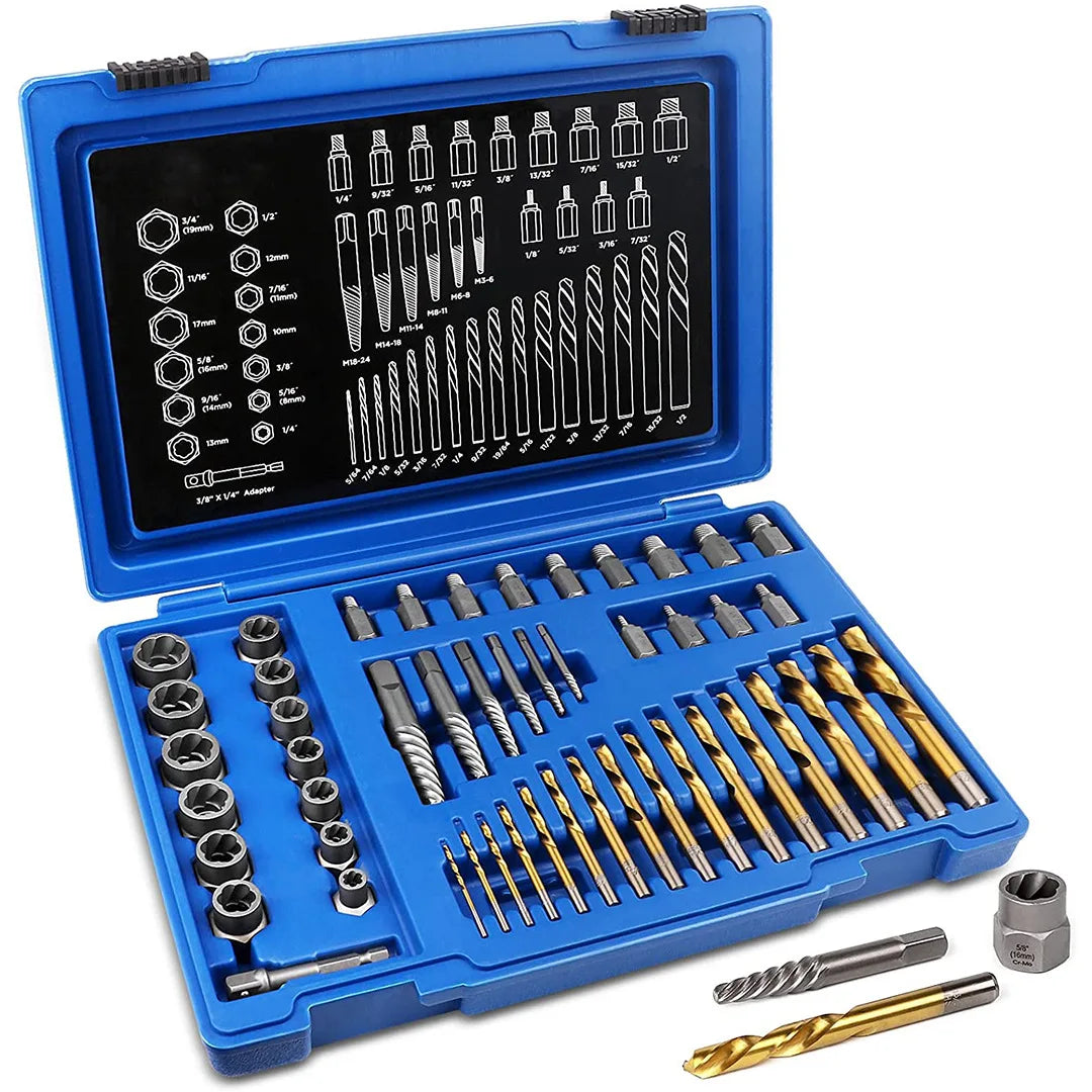 Portable 49Pcs Spiral Multi-Spline Screw Extractor Nut Remover Set Left Hand Cobalt Drill Bits Tool Set
