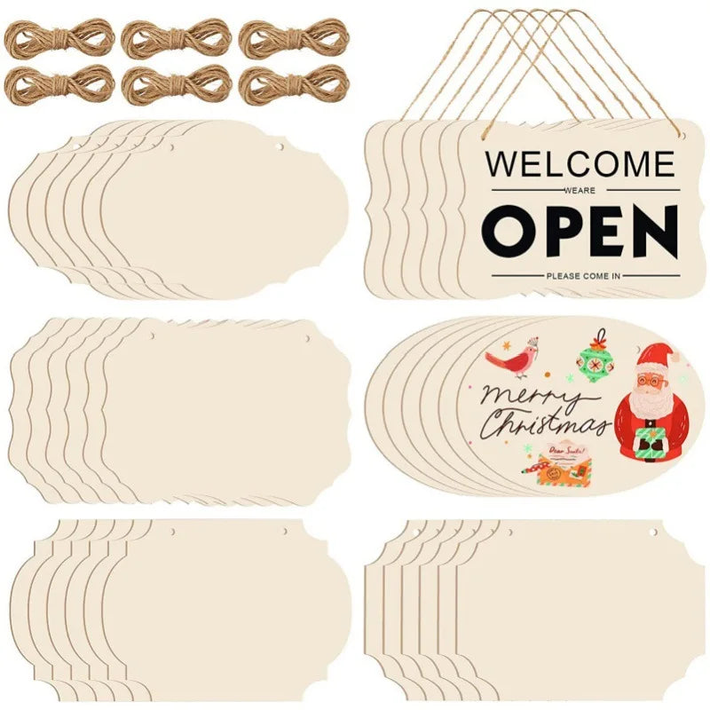 Custom Unfinished DIY Wooden Rectangular Hanging Ornament for Wedding Christmas Blank Sign for Painting Writing Engraving