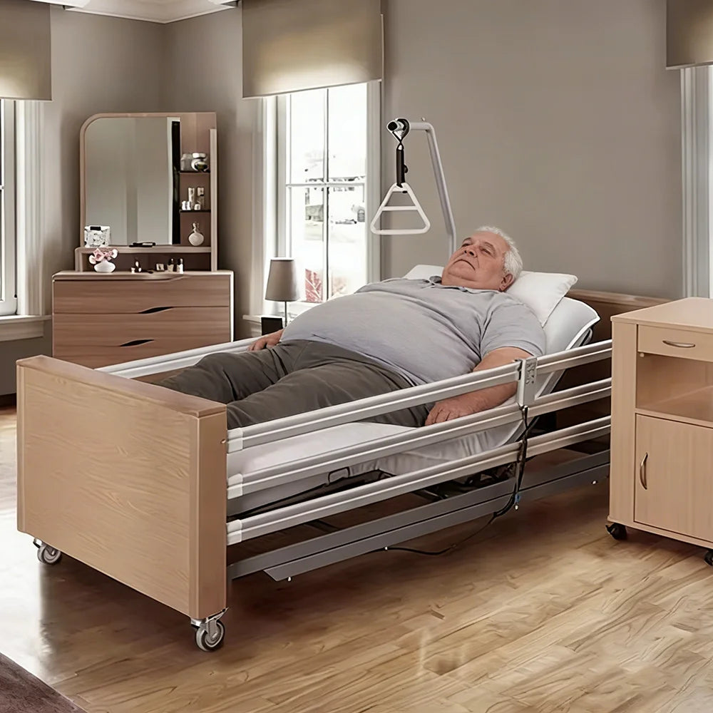 Wooden Hospital Bed for Home 390KG Senior Electric Patient IEC60601 Home Care Bed for Elderly Obesity Medical Nursing Home Bed