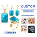 Vintage Victorian Filigree Square Turquoise Birthstone Sets Jewelry Woman Gold 925 Sterling Silver Jewelry Sets