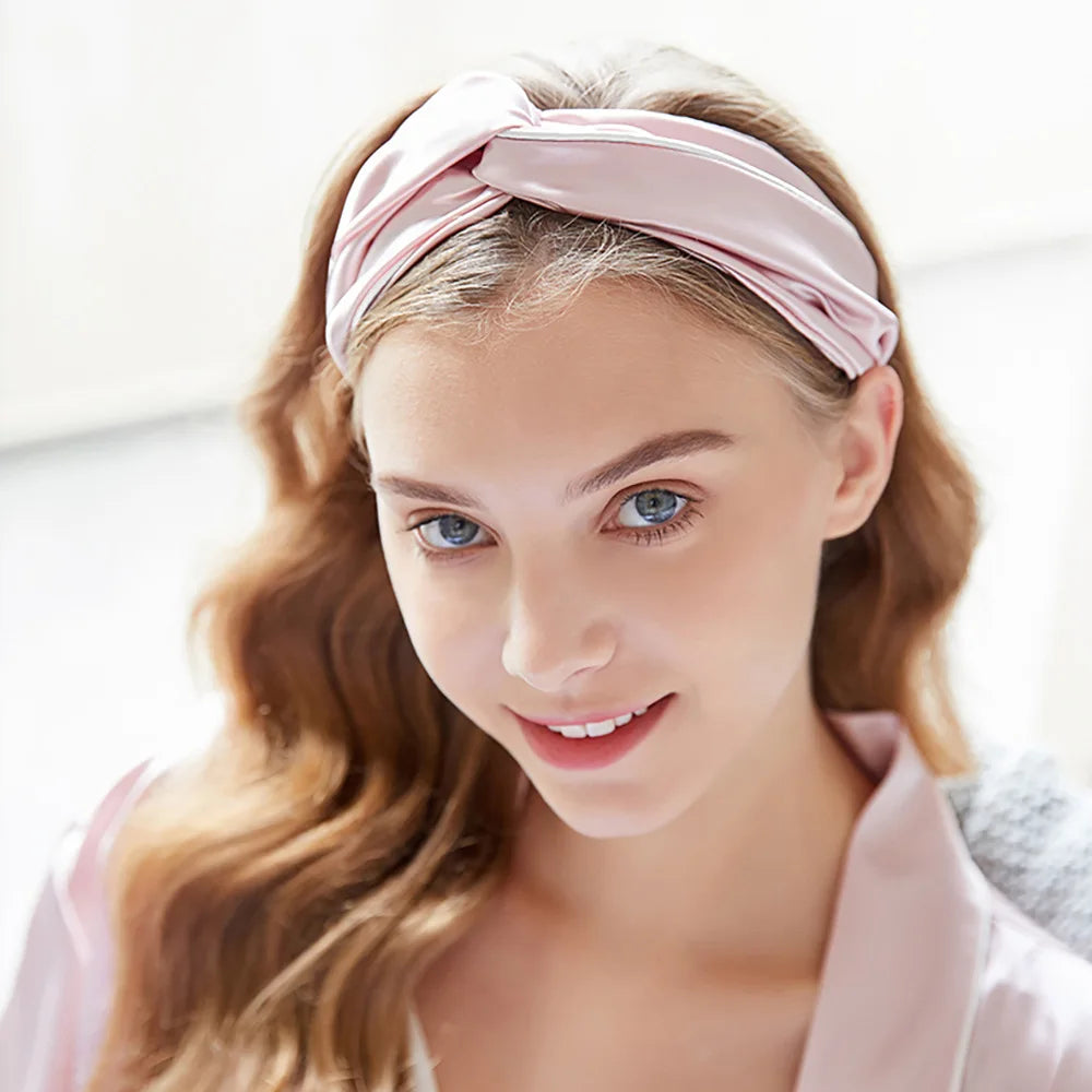 HaoKey Solid Color Hair Bands Silky Headwear Cross Knotted Headband Elegant Women's Washing Face Hair Headband