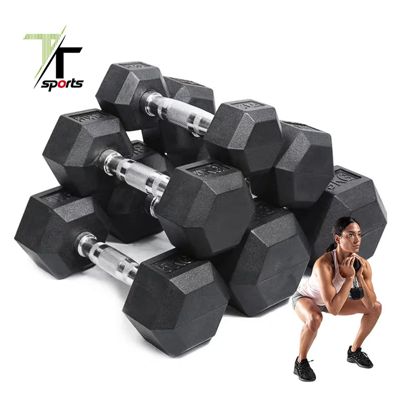 Factory Wholesale Gym Equipment Rubber Hex Dumbbell