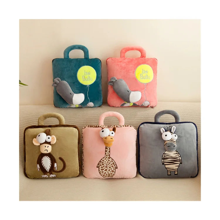 Factory Wholesale 100% Polyester Cartoon 2-in-1 Throw Pillow Blanket Cushion Travel Set Four Seasons Use Portable for Office/Car