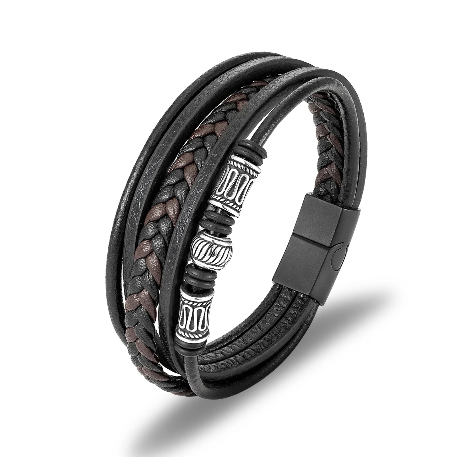 Fashion Man Leather Jewelry Viking Stainless Steel Men Bracelet Braided Genuine Leather Bracelet for Man