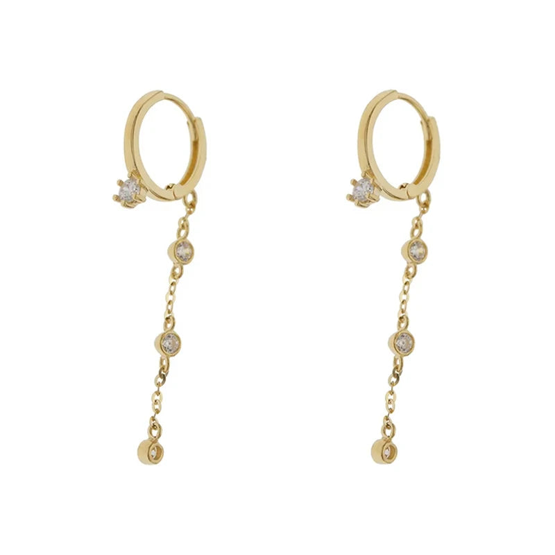 Fashion Cute Cool Gold Plated Zircon Real Silver Drop Long Earrings for Women Girls