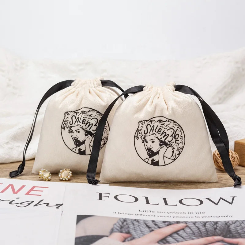 Custom Brand Drawstring Jewelry Pouch Small Satin Bag with Logo for Women's Necklace Earring Wig Perfume Eye Cream