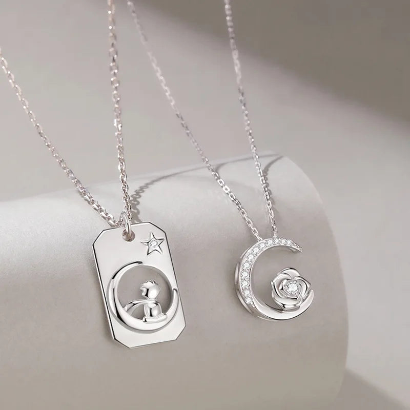 Romantic  and Roses Flower Couple Necklace for Wedding Jewelry Valentine's Day Gift Open Adjustable Necklace