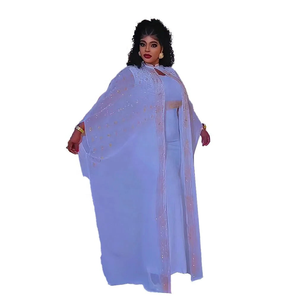 Stylish Luxury Women's Two-Piece Set Plus Size Autumn/Winter/Spring/Summer Polyester Rhinestone Ladies Dresses Stylish Africa