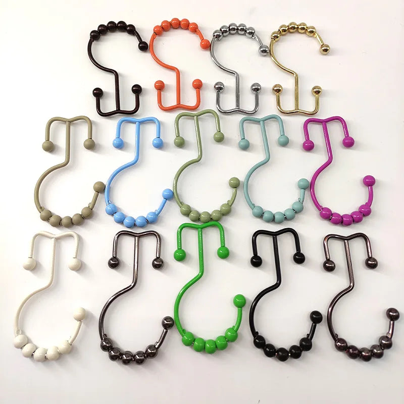 Fashion Stainless Steel Anti-Rust Anti-Fall Double Head Shower Curtain Hook with Ball Bearing Design 12PCS Bathroom Hooks