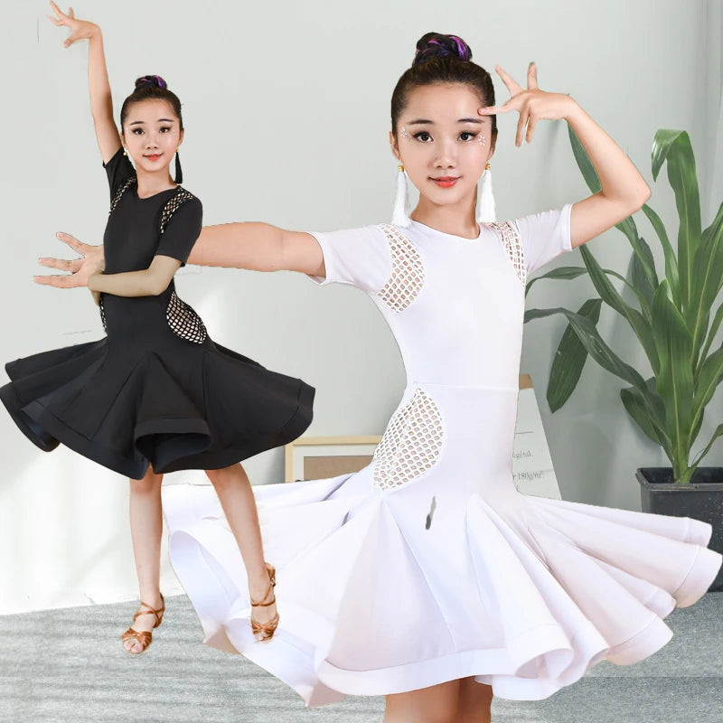 High Quality White Latin Dance Dress Modern Ballroom Tango Rumba Skirt Dancewear for Girls