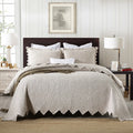 Khaki Ultrasonic Embossing Lightweight 3 Pieces King Size Quilt Home Textile Bedding with 2 Pillow Shams Cotton Bedspread Set