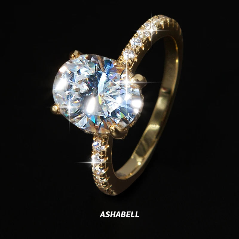 Can Pass test Pen 3 Carat S925 Sterling Silver Gold Plated Oval Moissanite Ring for Women Proposal Engagement Wedding Band