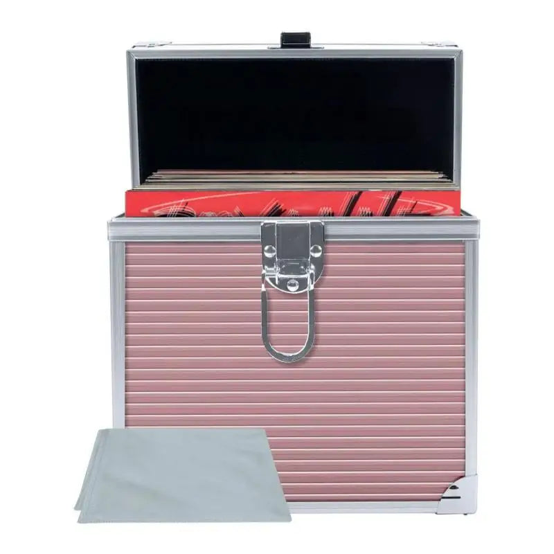 Vinyl Record Storage Case With Lock Silver Black Pink NEW