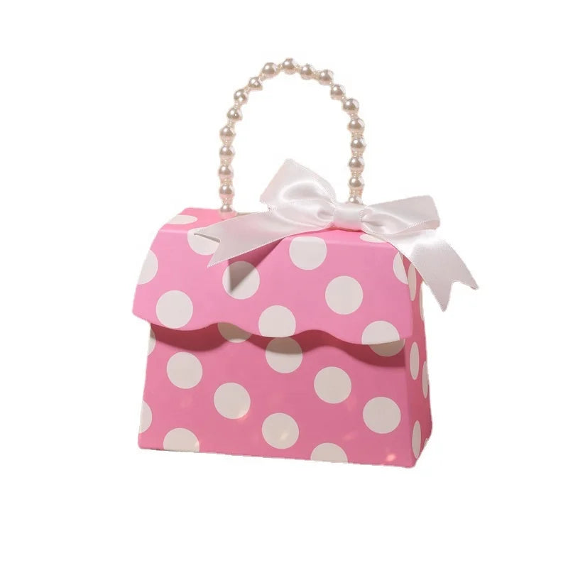 CSMD Manufacturer European-style Wholesale Paper Material Pearl Handle Decoration Folded pink Polka Dot Lollipop Box for Wedding