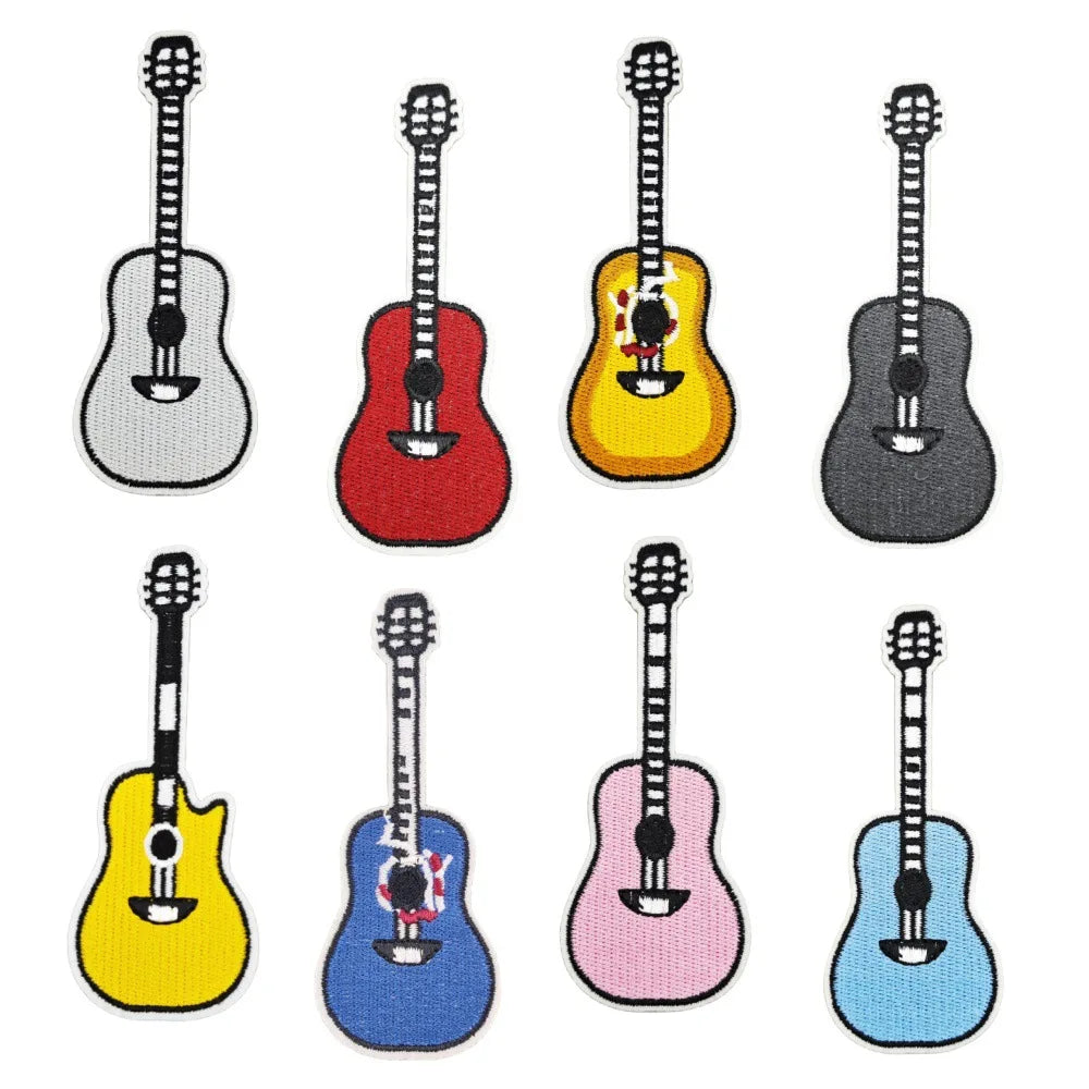 New Arrival Colors Embroidery Iron on Guitar Patches for Kids Clothes
