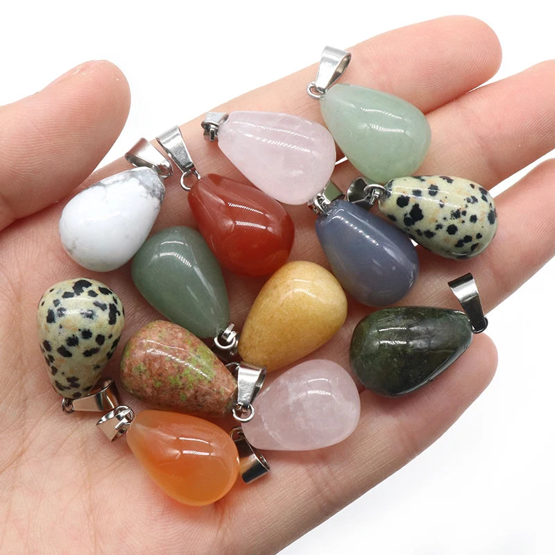 Wholesale Mini Natural Healing Crystal Agate Stone Pendant Drop Shape Necklace Multi Color Jewelry for Gift