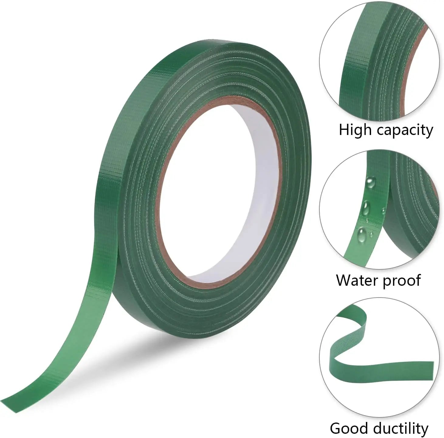 Factory Supply Green Waterproof Floral Tape 1/4Inch Single Sided Rubber Adhesive PE Material for Bouquets and Masking Use