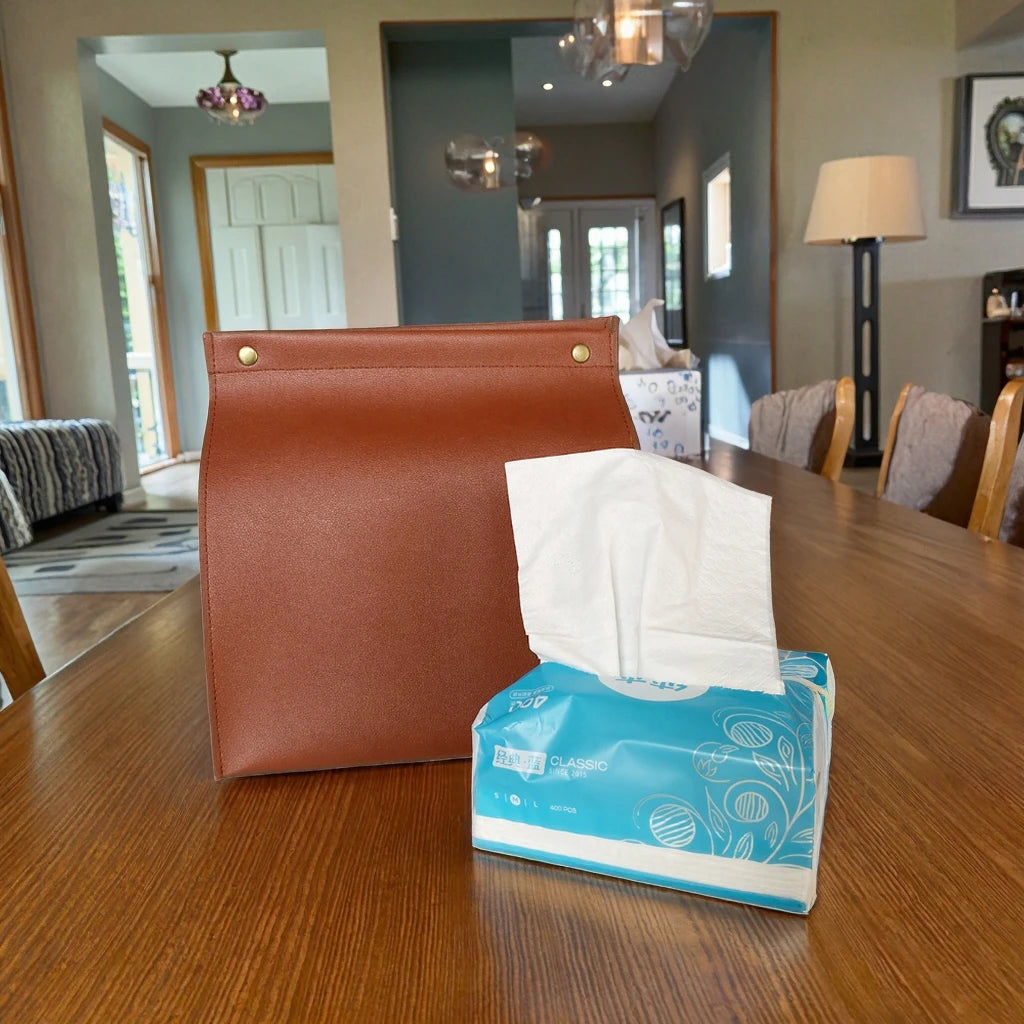 Pu Leather Tissue Box Cover Holder Decorative Car Leather Paper Organizer for Office Home Decor
