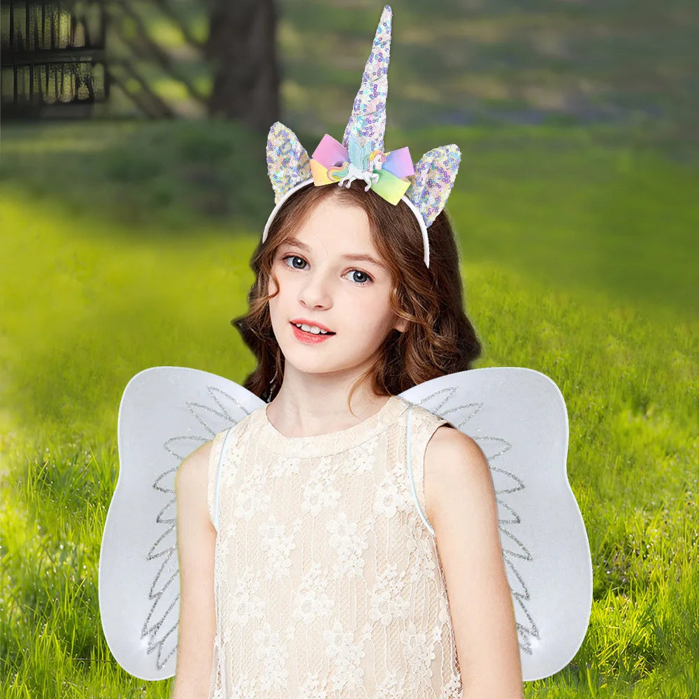 Hot Selling New Easter Birthday Party Cute Costume Prop Unicorn Headband Wing Set for Kids