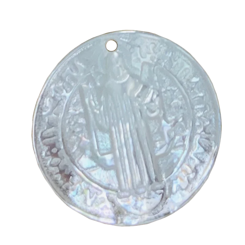 Round Religious Saint Saint Benedict Pendants Natural Sea Shell Charms for Jewelry Making Necklace Bracelet