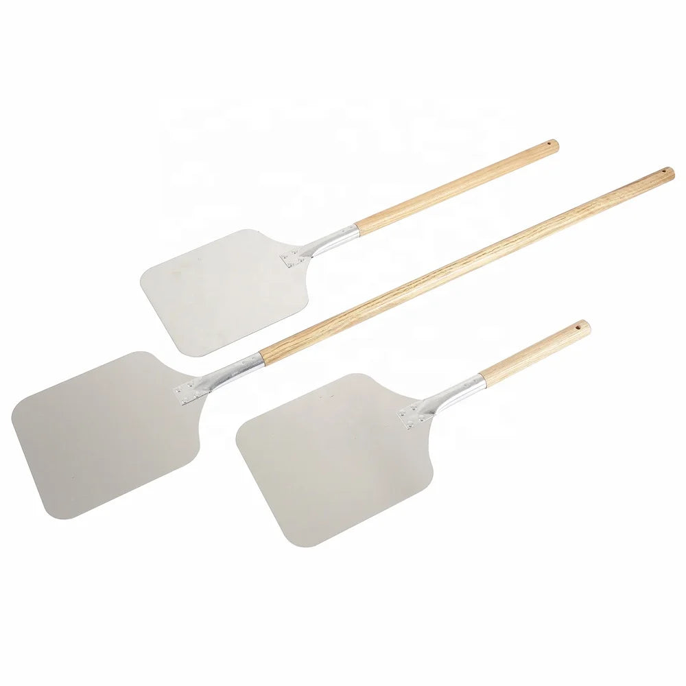 Commercial Grade Non-Stick Anodized Blade Pizza Peel Customizable Logo Wooden Long Handle Aluminum Baking Tool Comfortable Grip
