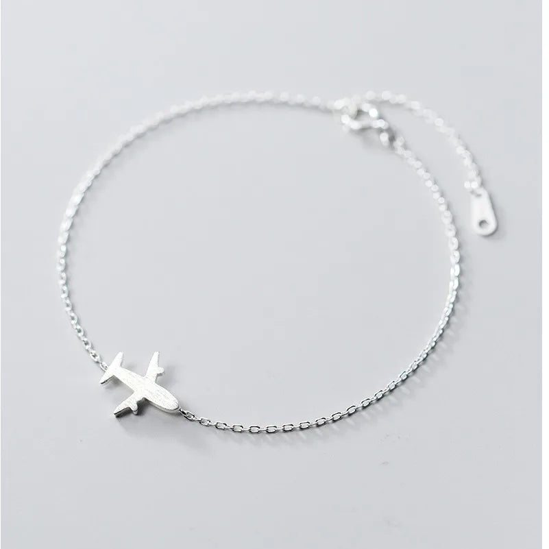 Airplane Shape 925 Sterling Silver Hand Charm Bracelets Fashion Jewelry for Women Girls