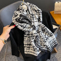 Europe Classic Luxury Designer Houndstooth Flower Pattern Printed Shawls Fashion Long Large Viscose Print Scarves for Women