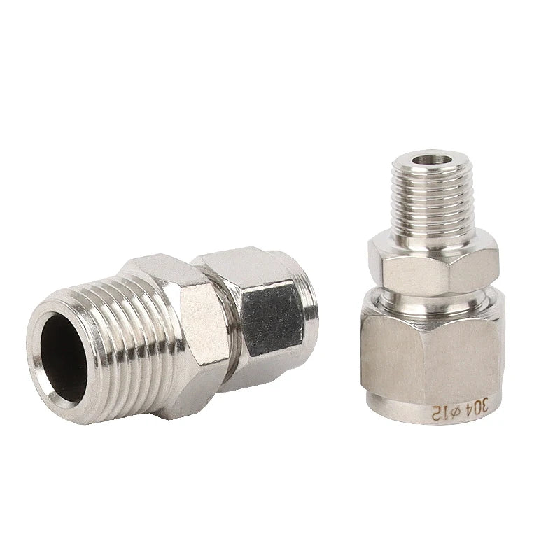 1/8" 1/4" 3/8" 1/2" Male Thread Union Stainless Steel Hex Double Ferrule Straight Fittings for 6mm 12mm Tube Pipe Fittings