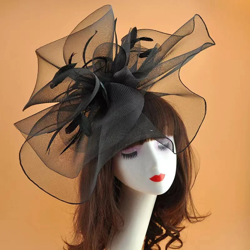 2022 Fashion European and American Retro Flower Feather Handmade Bridal Mesh Headdress Hair Band Hair Accessories for Women