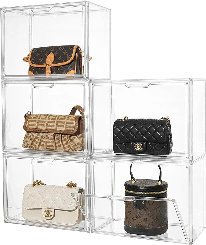 Purse Organizer for Closet 5 Pack Clear Acrylic Display CaseHandbag Organizer Storage Box with Magnetic Door