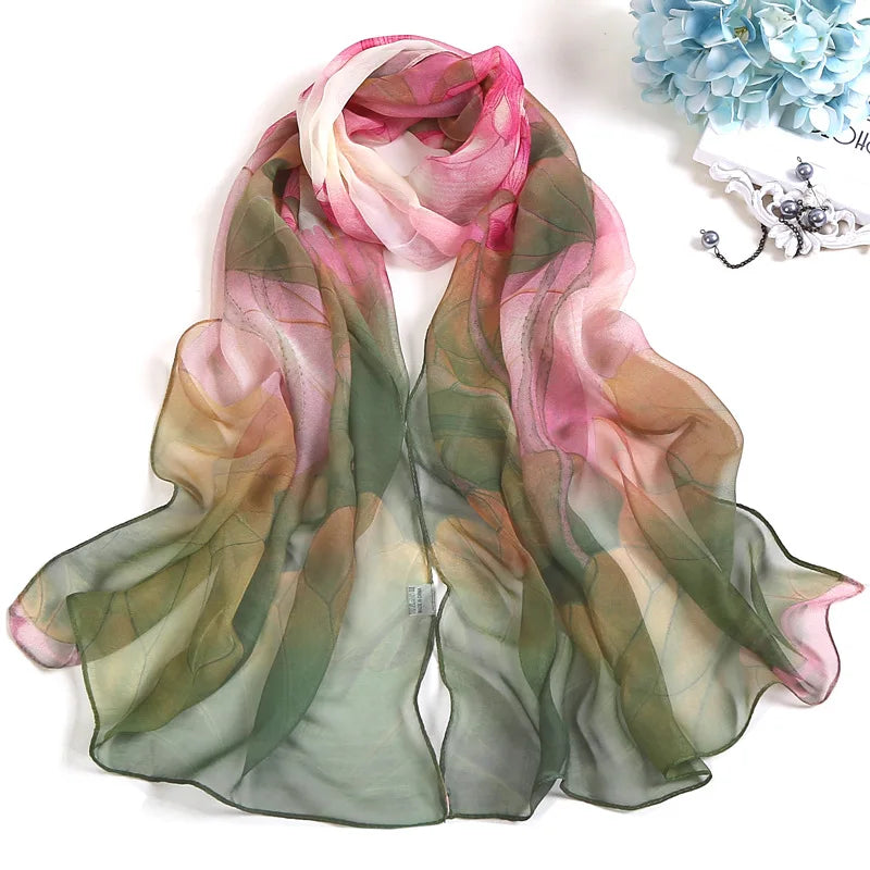 Attractive Scarfs for Women Lightweight Print Lotus Floral Pattern Scarf Shawl Fashion Scarves Sunscreen Shawls