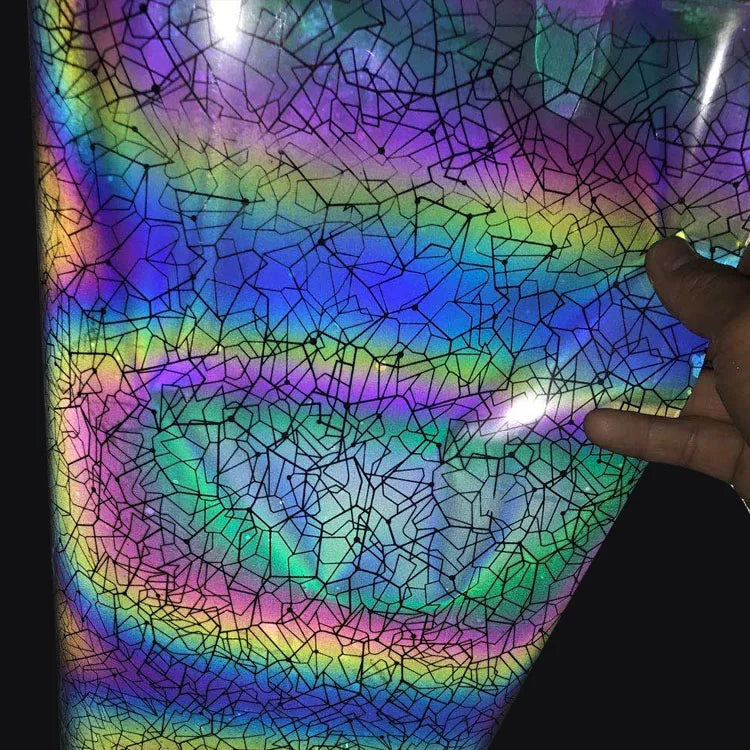 New Custom Hi Vis Multicolour rainbow Pattern Reflective Printing Iron on Pu Film Heat Press Transfer Vinyl for Textile Clothing MegaBDM