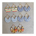 Fashion Retro Floral Print Earrings Boho Geometric Stripe Wooden Earrings for Women