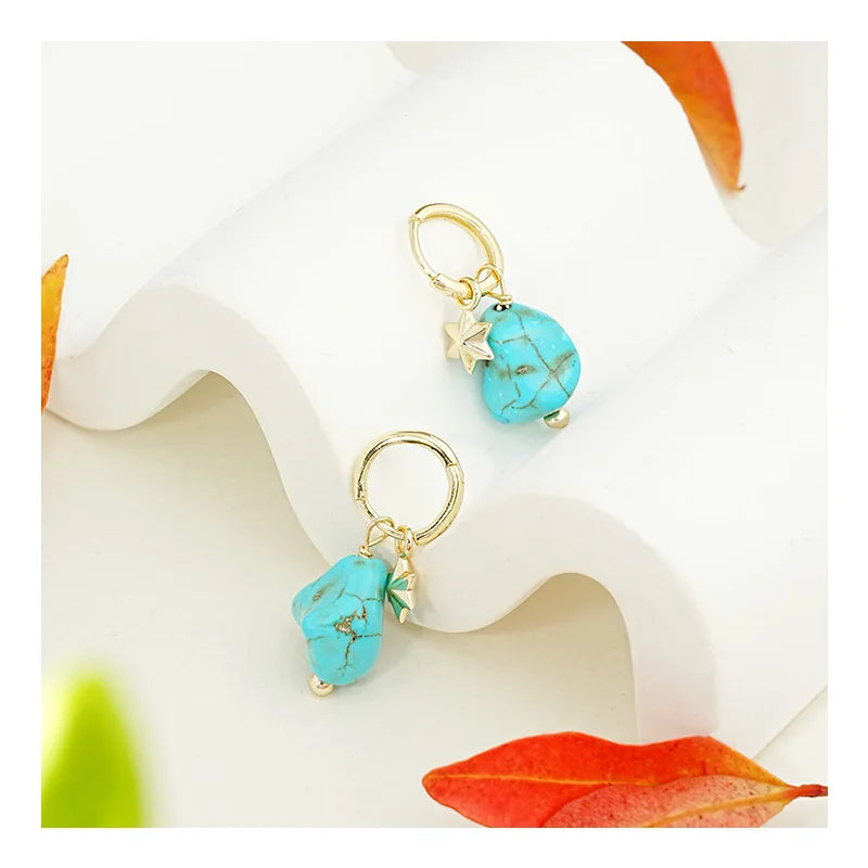 925 Sterling Silver Hoop Earrings with Irregular Turquoise Star Unique and Elegant Design
