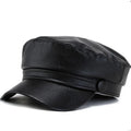 Womens PU Leather Flat Top Beret Greek Fisherman Sailor Fiddler Hat Cap Newsboy Paperboy Painter Cap Beret Hat