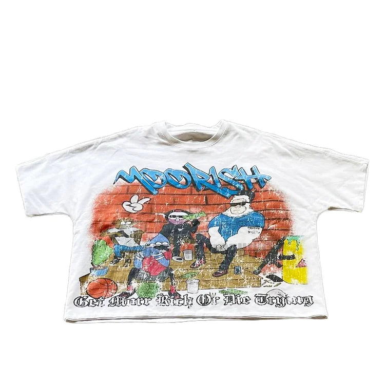 Heavyweight Floaty Fit Shirt Cropped Cotton Tee Full Print Graphic Boxy Fit T Shirt Men Oversized Crop T-shirt