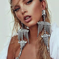 HANSIDON Personality Crystal Long Tassel Drop Earrings for Women Party Hip Hop Punk Jewelry