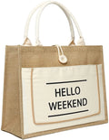 Jute Beach Tote for Women Reusable Grocery Shopping Bag With Handle