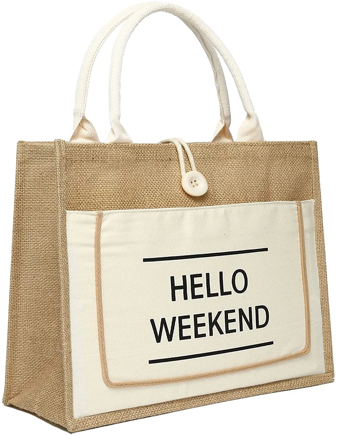 Jute Beach Tote for Women Reusable Grocery Shopping Bag With Handle