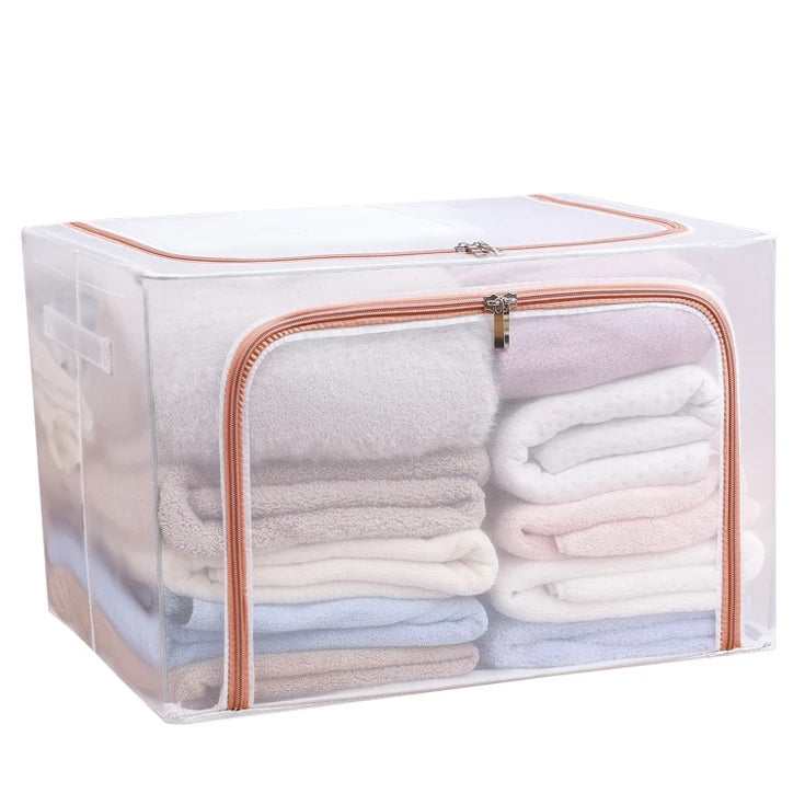 Twinkle Cloth Art Household Steel Frame Foldable Transparent Quilt Storage Box Bag with Window