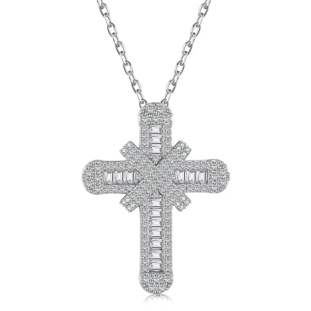 Best Luxury Men's Sterling Silver Cross Pendant Necklace with Cubic Zirconia Rhodium Plated-Anniversary & Party Gift