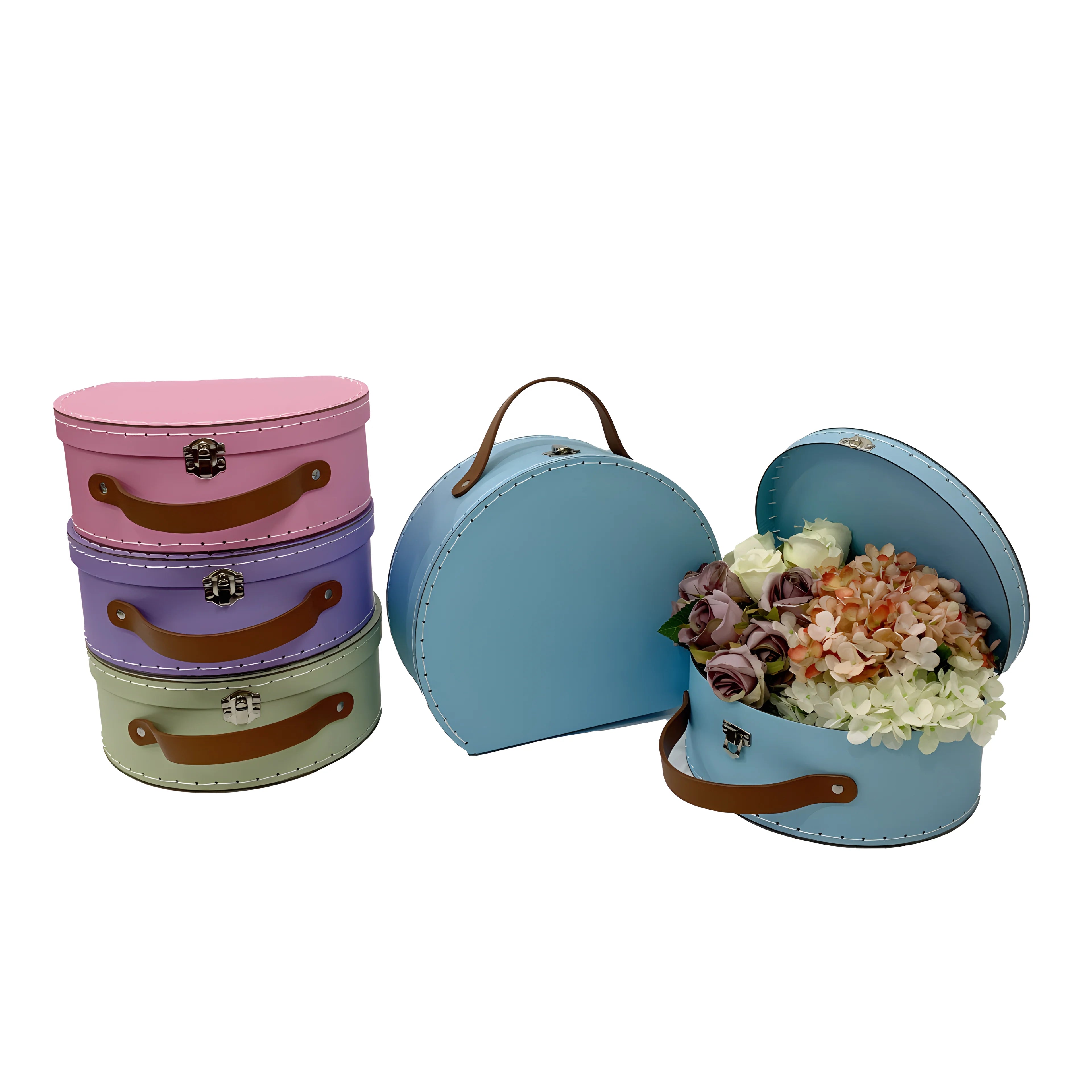 In Stock Custom Hand Threading Suitcase Set 2 with Handle Flower Box and Gift Packaging Featuring Matt Lamination Printing
