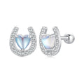 Factory 925 Sterling Silver Lucky Horseshoe Stud Earrings for Women Rainbow Moonstone Zircon Ear Clips Girl SCE1612