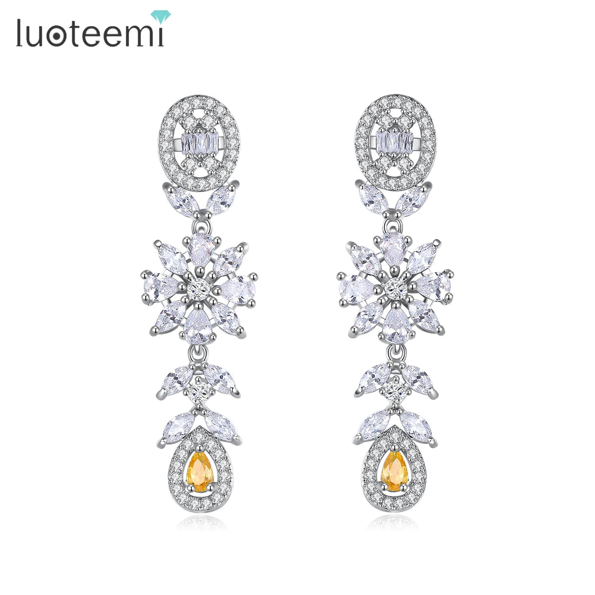 LUOTEEMI Trending Luxury 2026 Art Flower Jewelry Earing Big Woman Geometric Drop Earring Cubic Zirconia