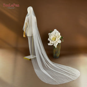 YouLaPan V207 Light Luxury Bridal Veil Pearl Decoration Party Wedding Ladies Veil Single Layer Tulle Cathedral Wedding Veil