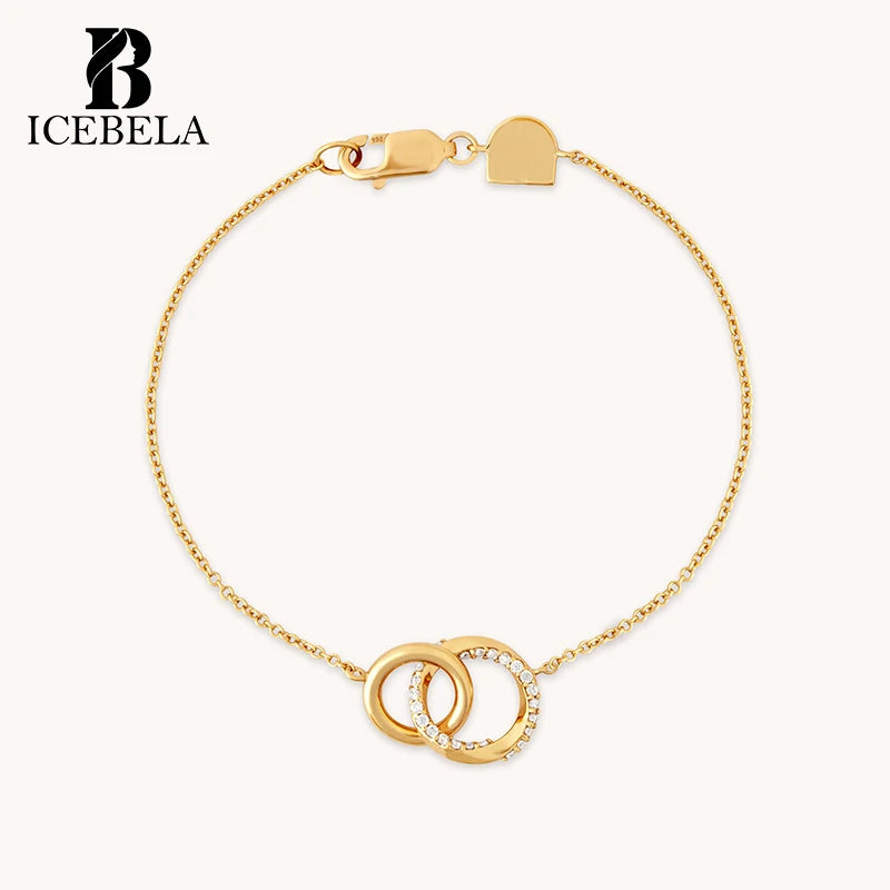 Fine Jewelry Niche Trendy Unique Designer 925 Sterling Silver Minimalist Round Crossed Orbit Zircon Chain Bracelet for Women