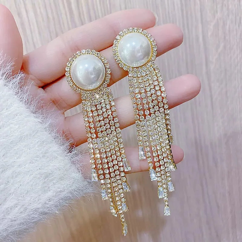 Pendientes Mujer Rhinestone Chain Long Tassel Bling Ear Drops Jewelry Wholesale Full Diamond Crystal Bridal Ear Jewelry Earrings