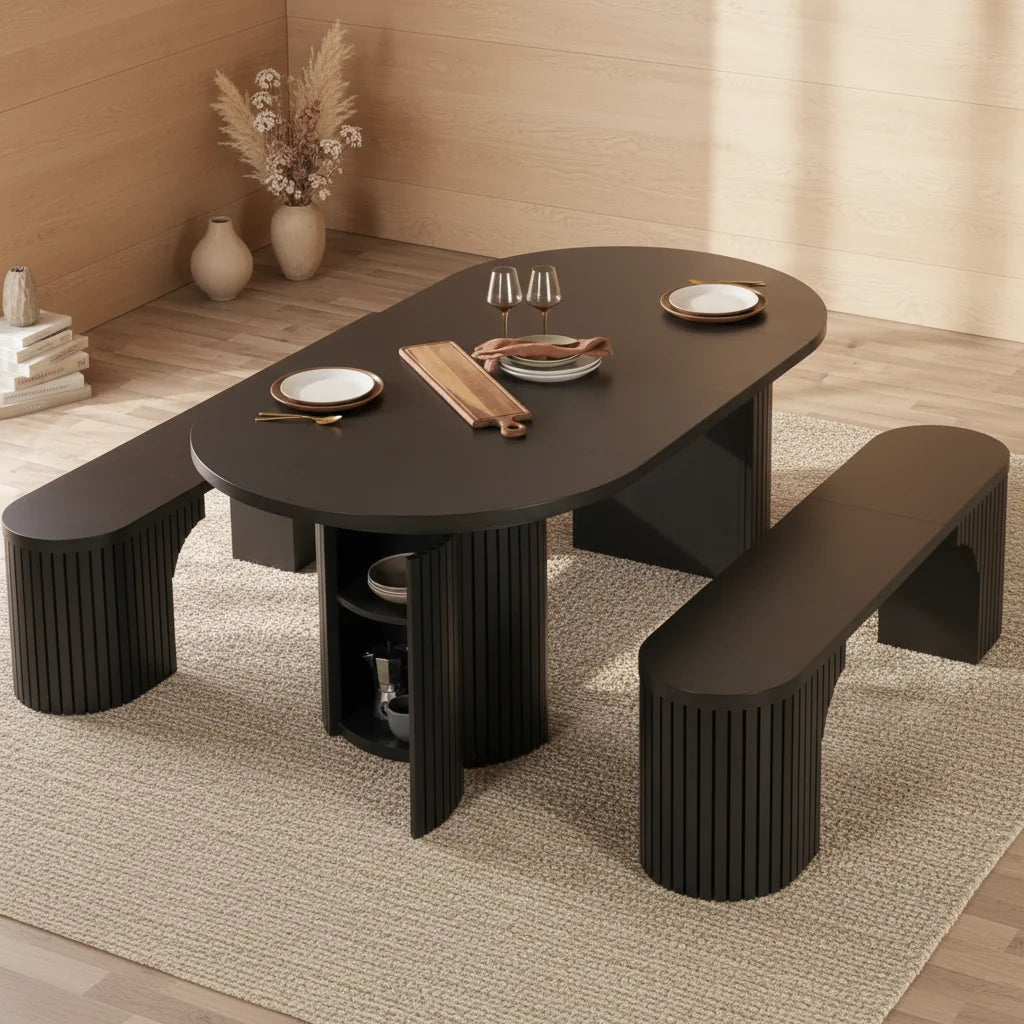 Nordic Minimalist Retractable Dining Table Set for Kitchen Living Room Bar Saves Space and Is Invisible