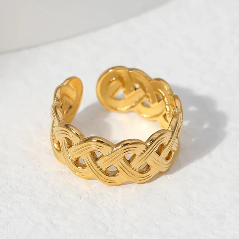 BM Waterproof Non-fading Stainless Steel Braid Rings for Women