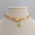 NM35078 Brass Jewelry Dainty Trendy Lock Chain Necklace Gold Plated Simple Choker Necklace for Women